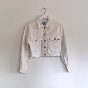 Vintage Jordache White Cropped Denim Jacket Mesh Back Womens Medium M Jacket